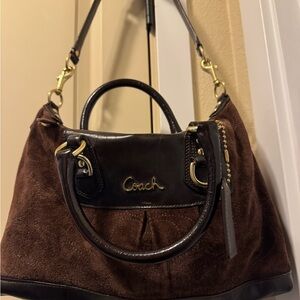 Coach Dark Brown Suede and Leather Shoulder Bag